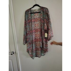 Altar'd State Women Paisley Kimono Cardigan Ocean Mist Teal Red Size Large NWT